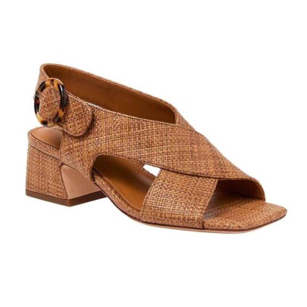 J. McLaughlin Tan Woven Slingback Block Heel Sandals